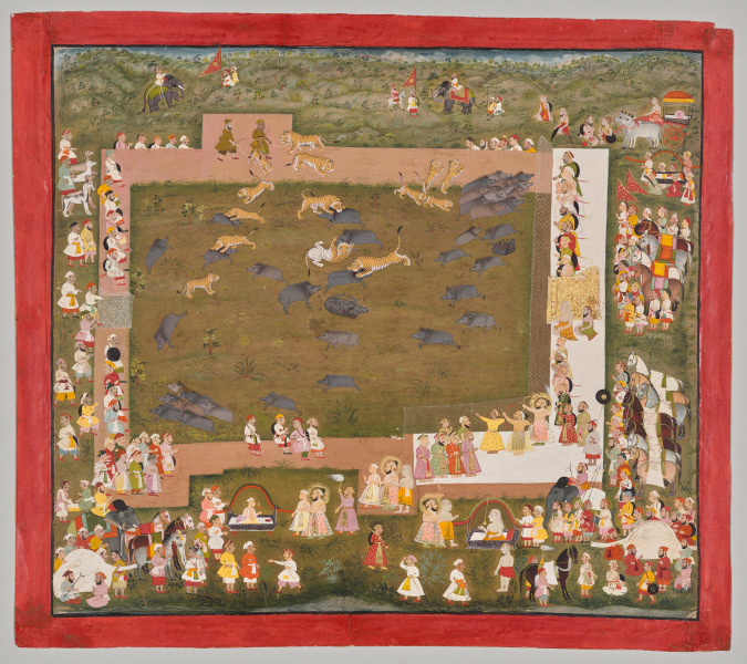 Maharana Sangram Singh II of Mewar (r. 1710–34) and Stages a Boar Hunt with Tigers at Sadri