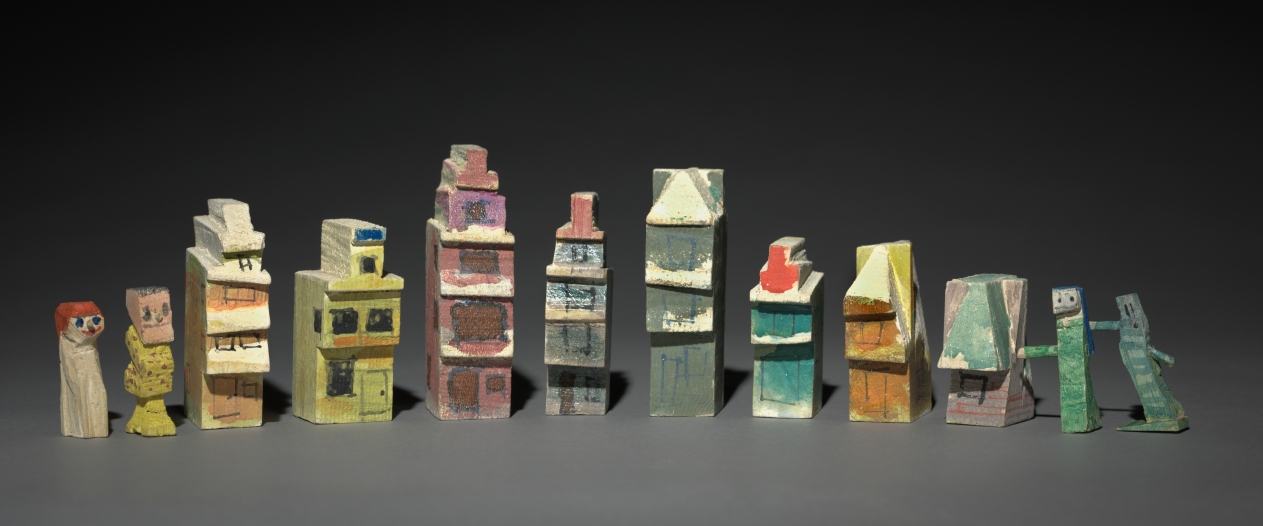 Group of Twelve Carved and Painted Objects: Eight Houses and Four Figures, Лионель Фейнингер, 1920–1940-е