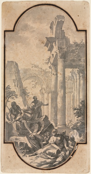 Figures Near the Ruins of a Corinthian Temple (recto)