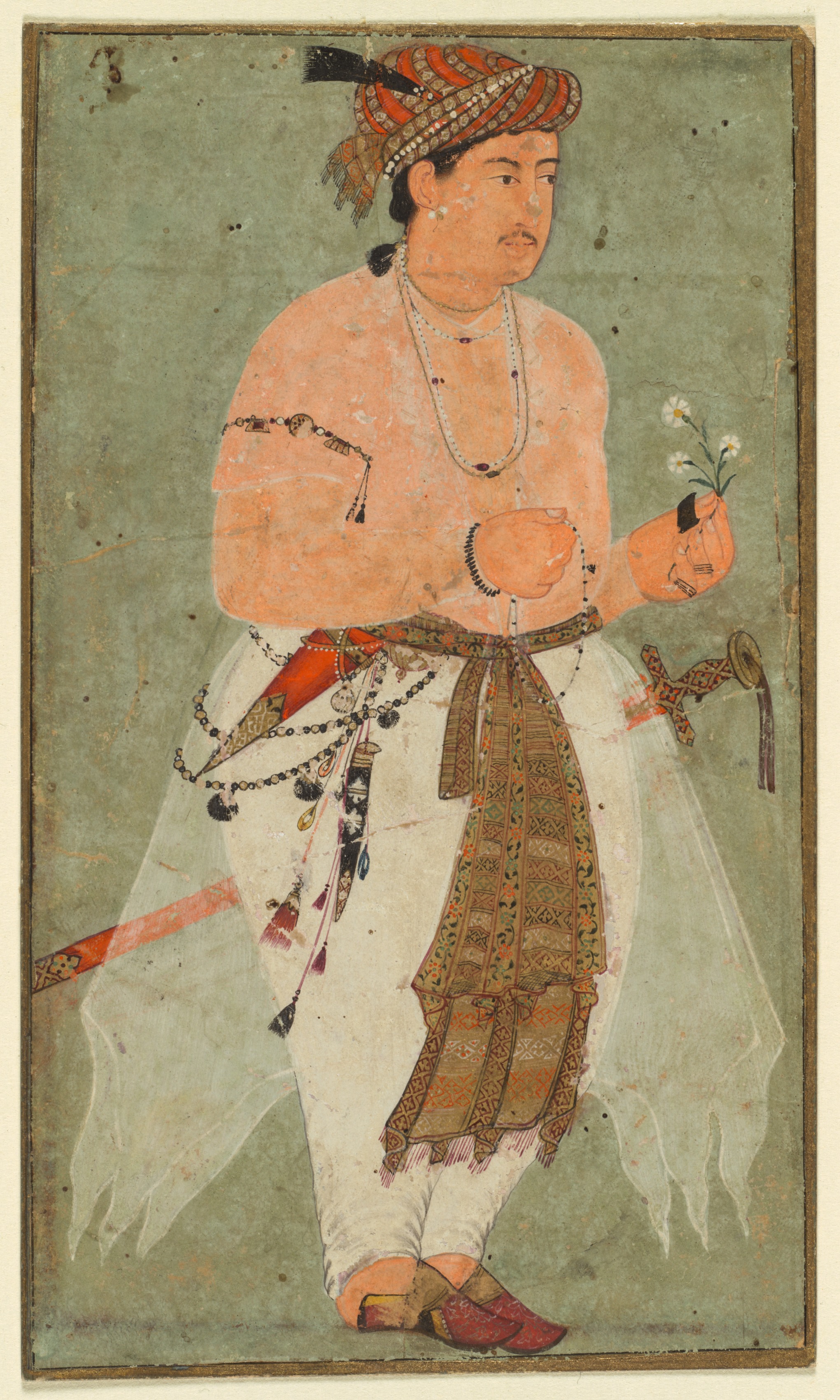 A Mughal Prince, Perhaps Danyal, Holding a Sprig of Flowers