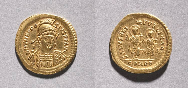 Solidus of Theodosius II and Valentinian III 