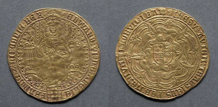 Sovereign of Thirty Shillings: Edward VI Enthroned (obverse); Shield of Royal Arms on Rose (reverse)