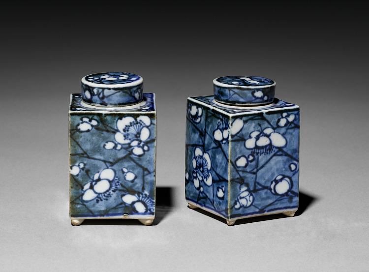Pair of Tea Containers with Plum Blossoms
