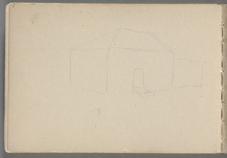 Sketchbook No. 10, page 1: Pencil line drawing of building