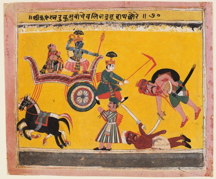 Abduction of Rukmini: Krishna Tied the Hands of Rukma, from a Bhagavata Purana
