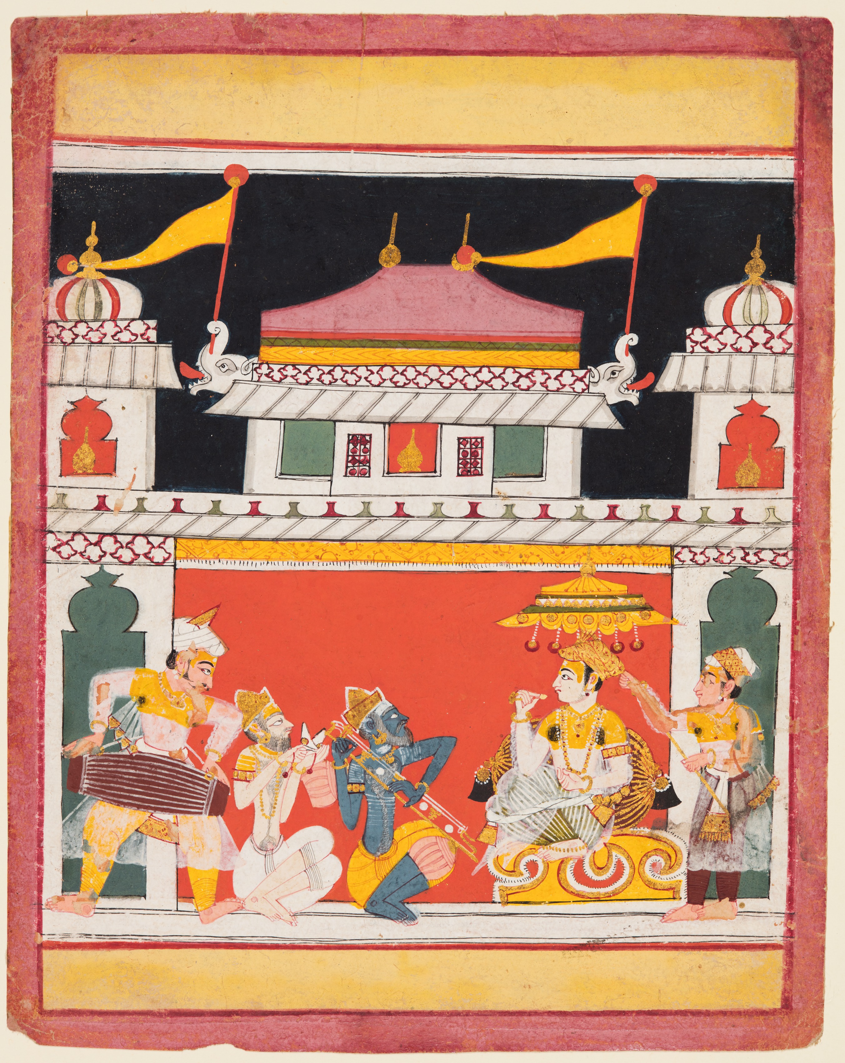 Three Musicians Perform Before a King: Shri Raga, from a Ragamala