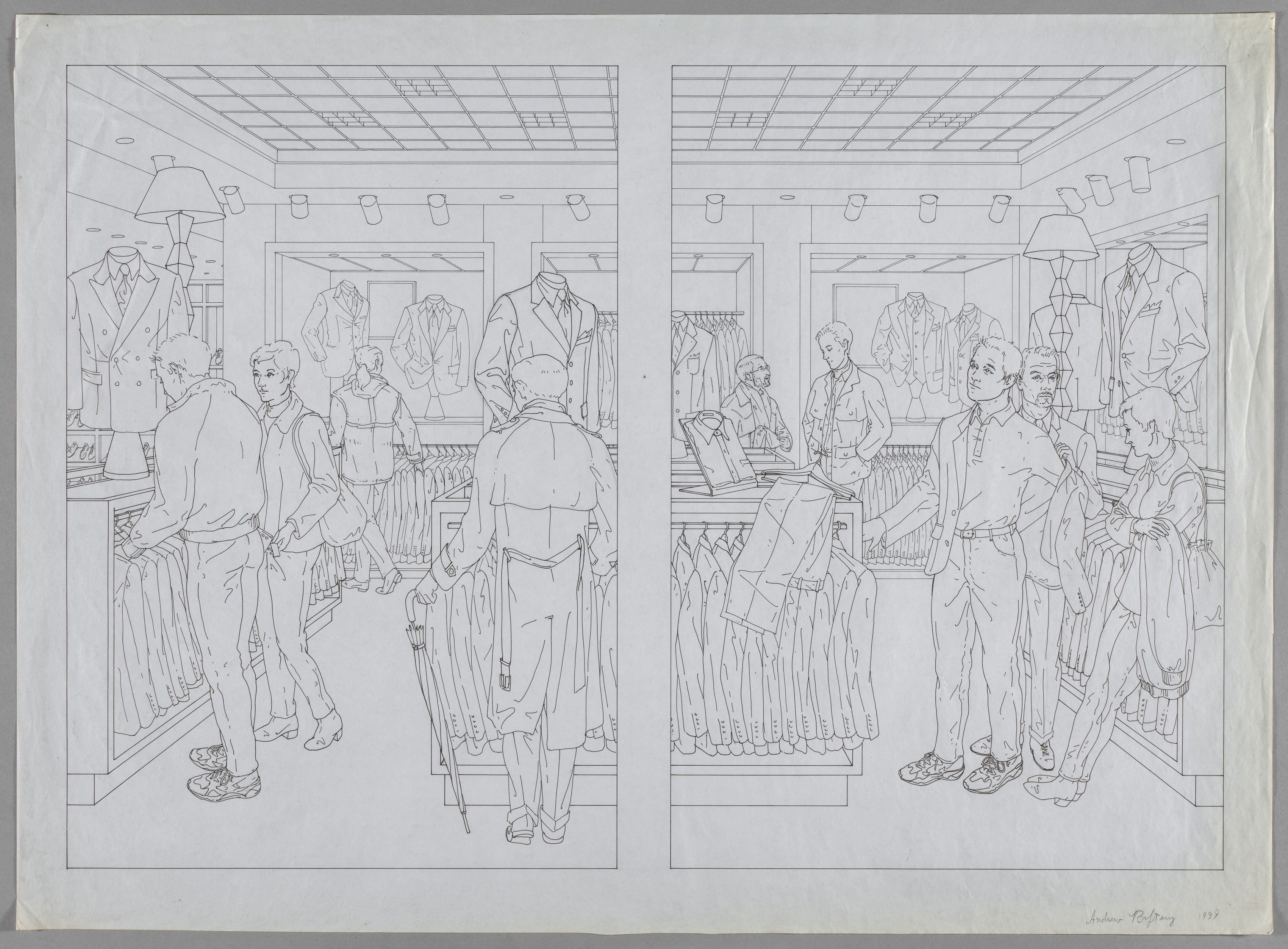 Study for Suit Shopping: An Engraved Narrative (Scenes 1 and 2)