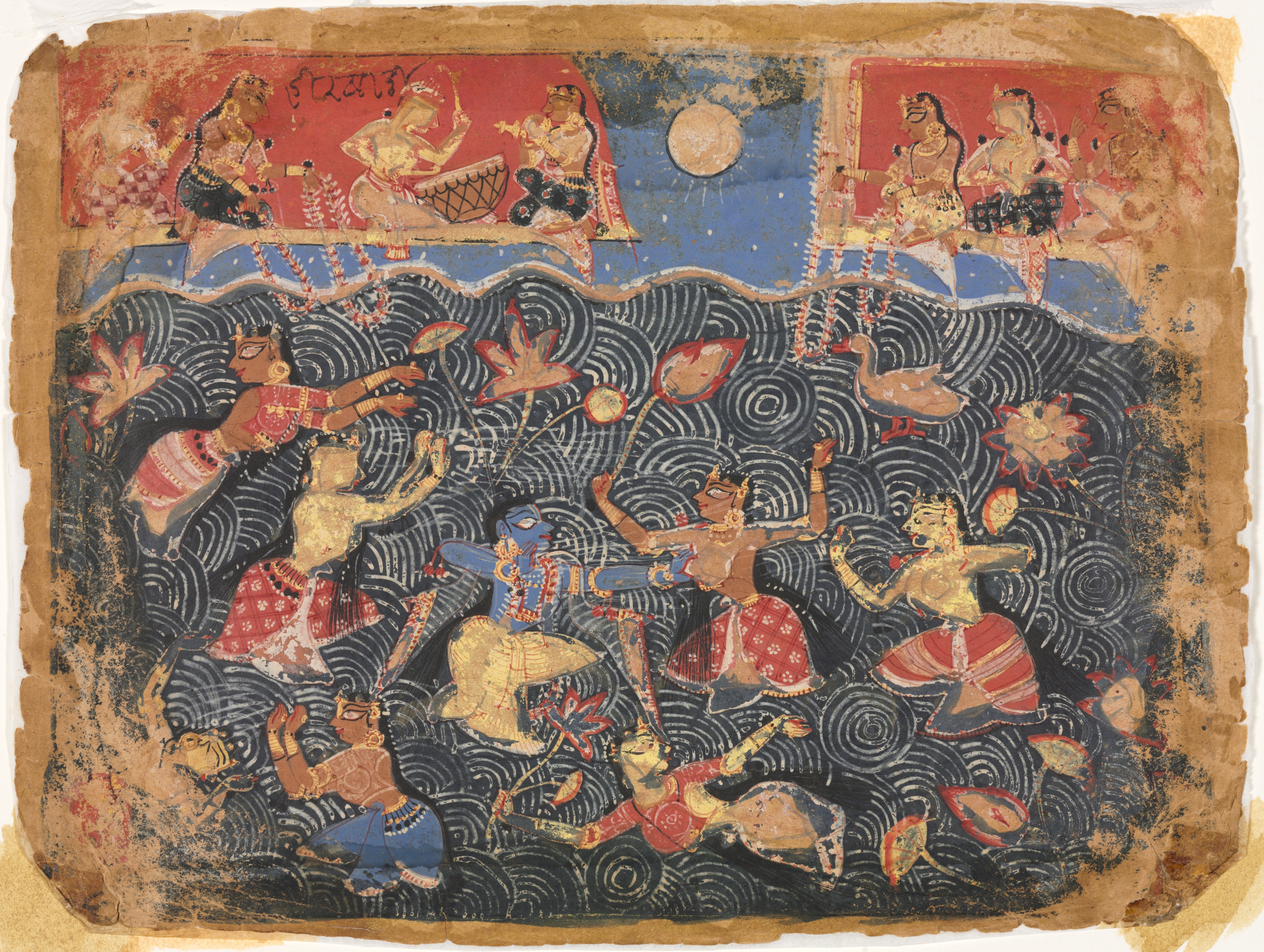 Krishna sporting with the gopis in the Jumna River, from a Bhagavata Purana