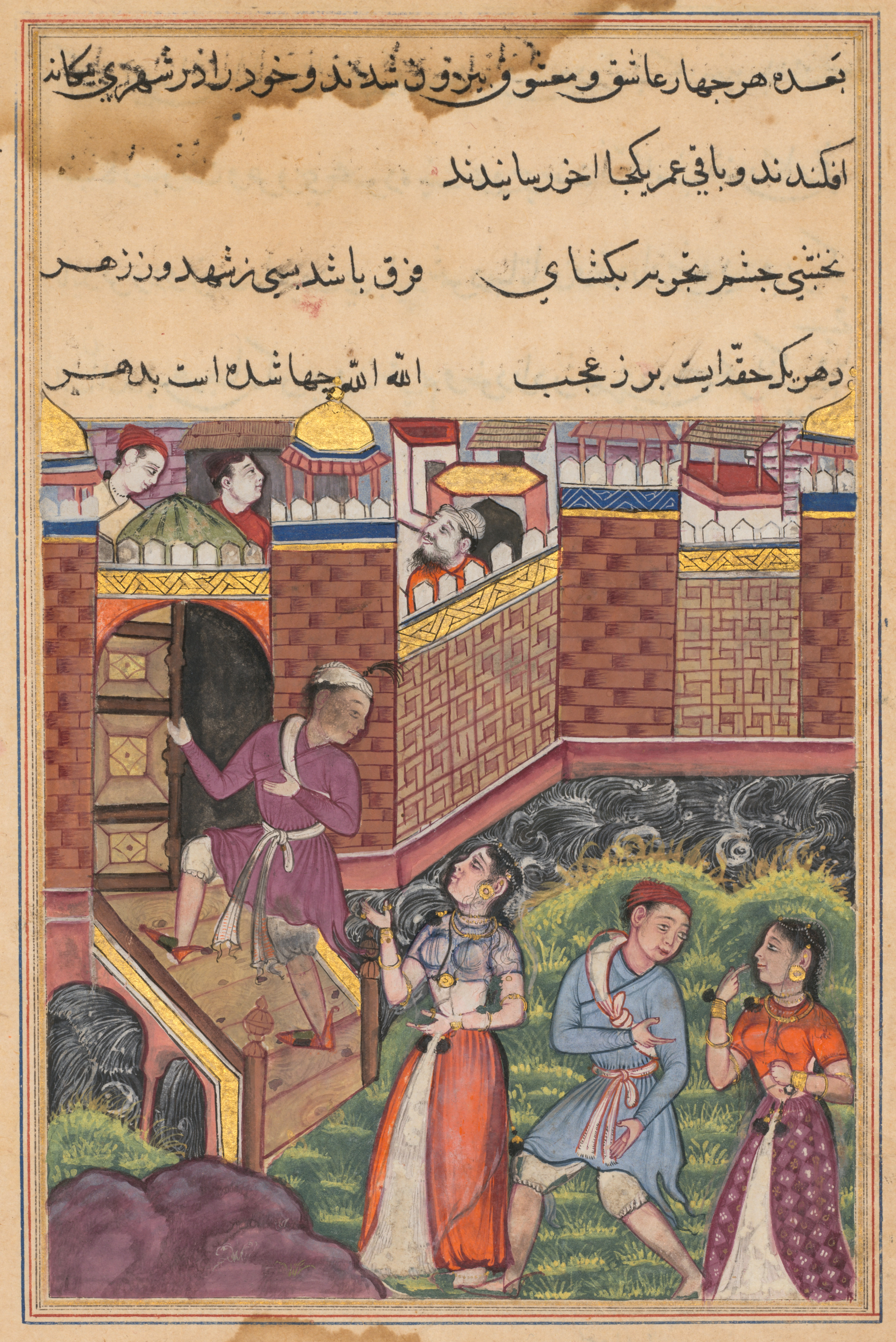 The two couples reach a foreign city where they make their home, from a Tuti-nama (Tales of a Parrot): Thirty-third Night
