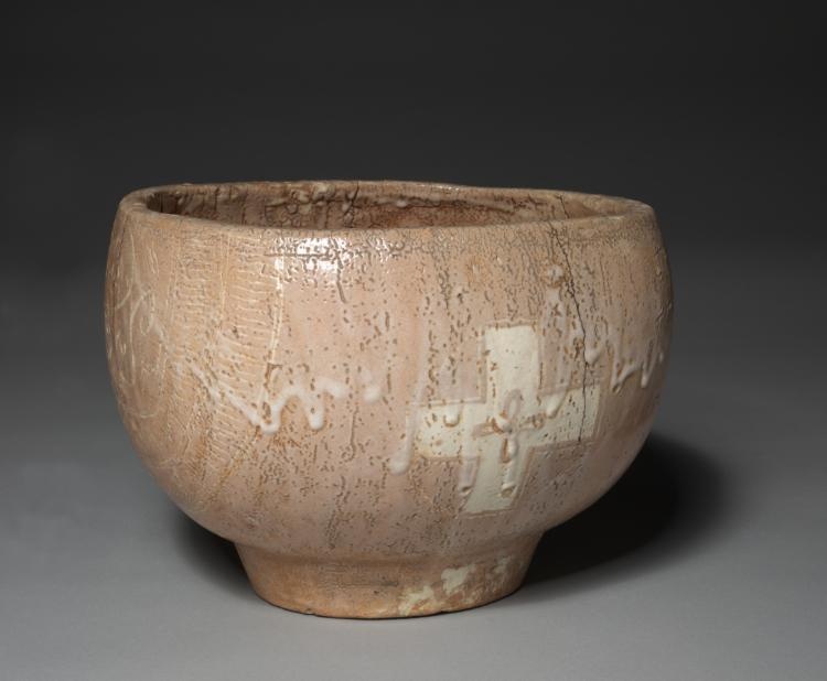 Baptismal Bowl with Christian Design of Cross and Insignia of the Society of Jesus: Hagi Ware