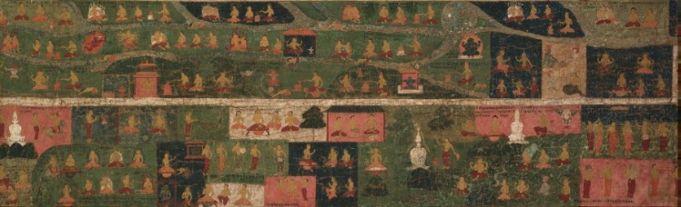 Temple Banner with Pilgrimage Sites and Scenes from the Svayambhu-purana (Ancient Text of the Primordial Buddha)