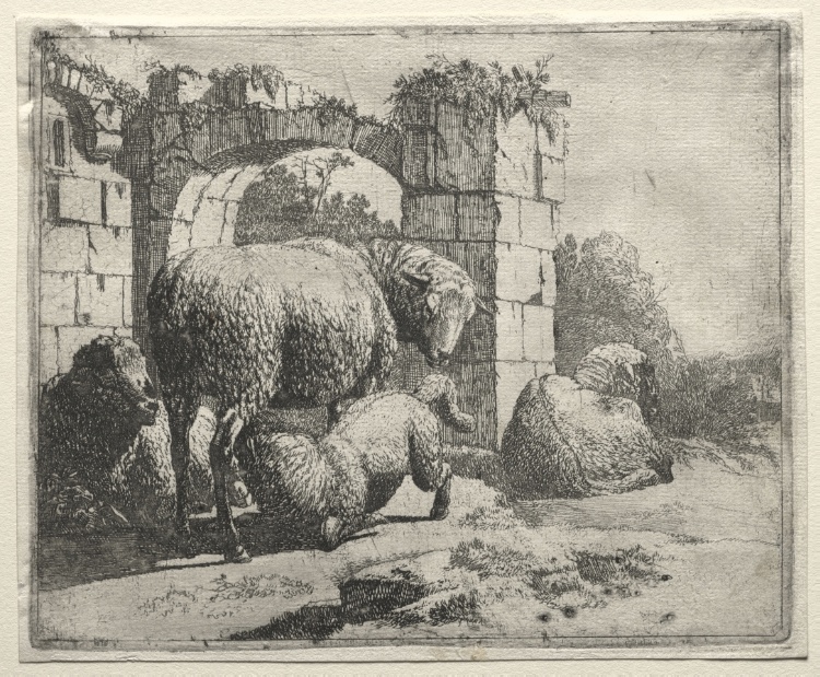 Sheep Near the Ruins of an Arch