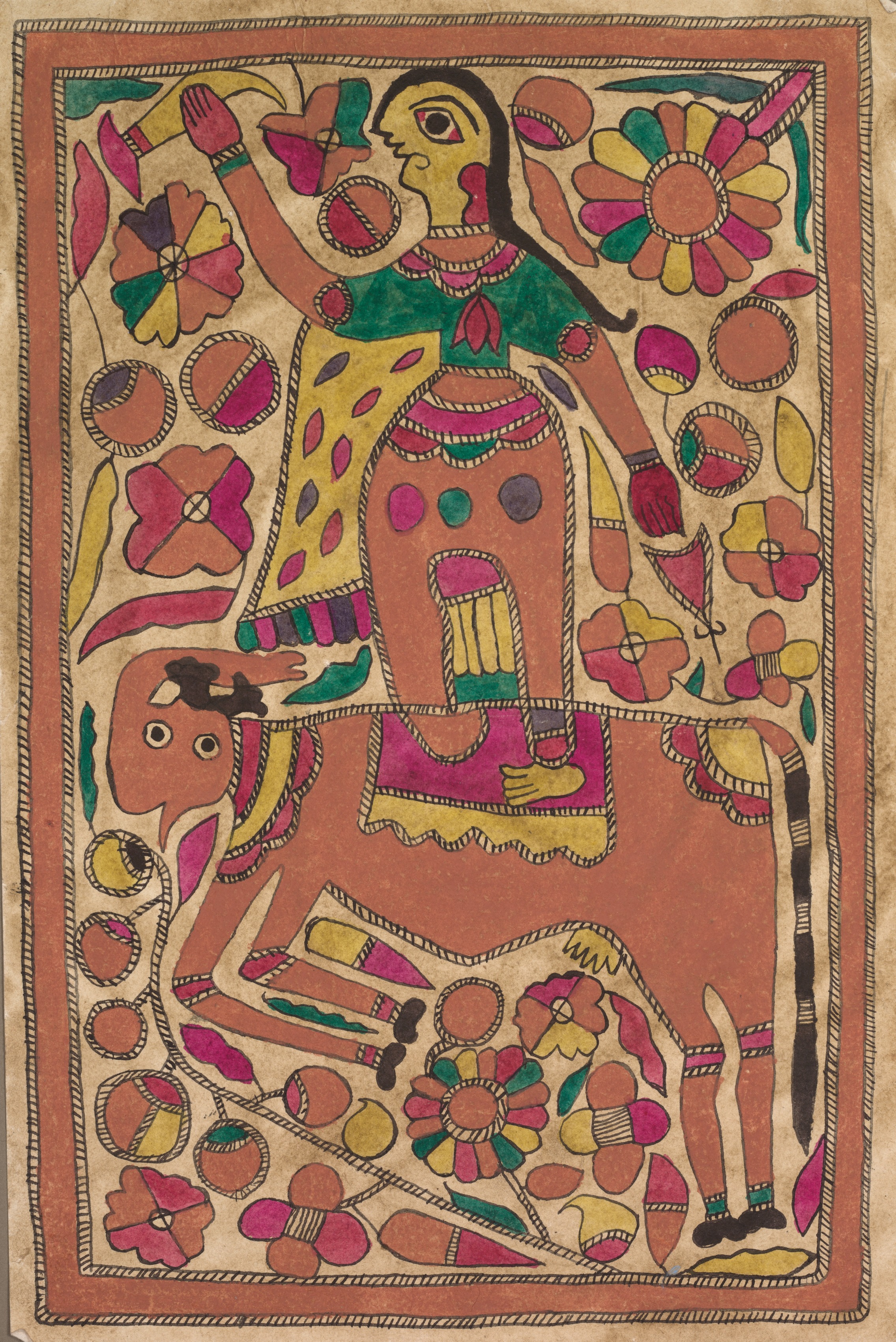 Rider and four-legged creature with floral motif