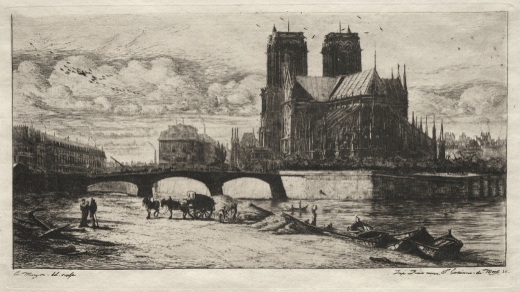 Etchings of Paris:  The Apsis of the Cathedral of Notre Dame
