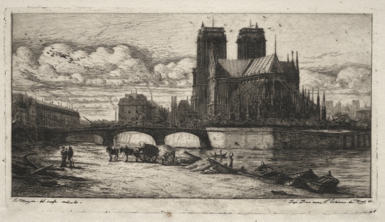 Etchings of Paris:  The Apse of the Cathedral of Notre Dame