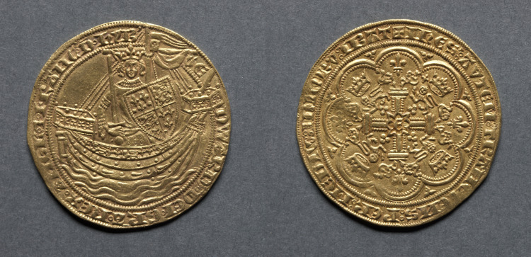 Noble: Edward III Standing in Ship with Shield of Arms (obverse); Ornamental Cross with Lis Terminals (reverse)