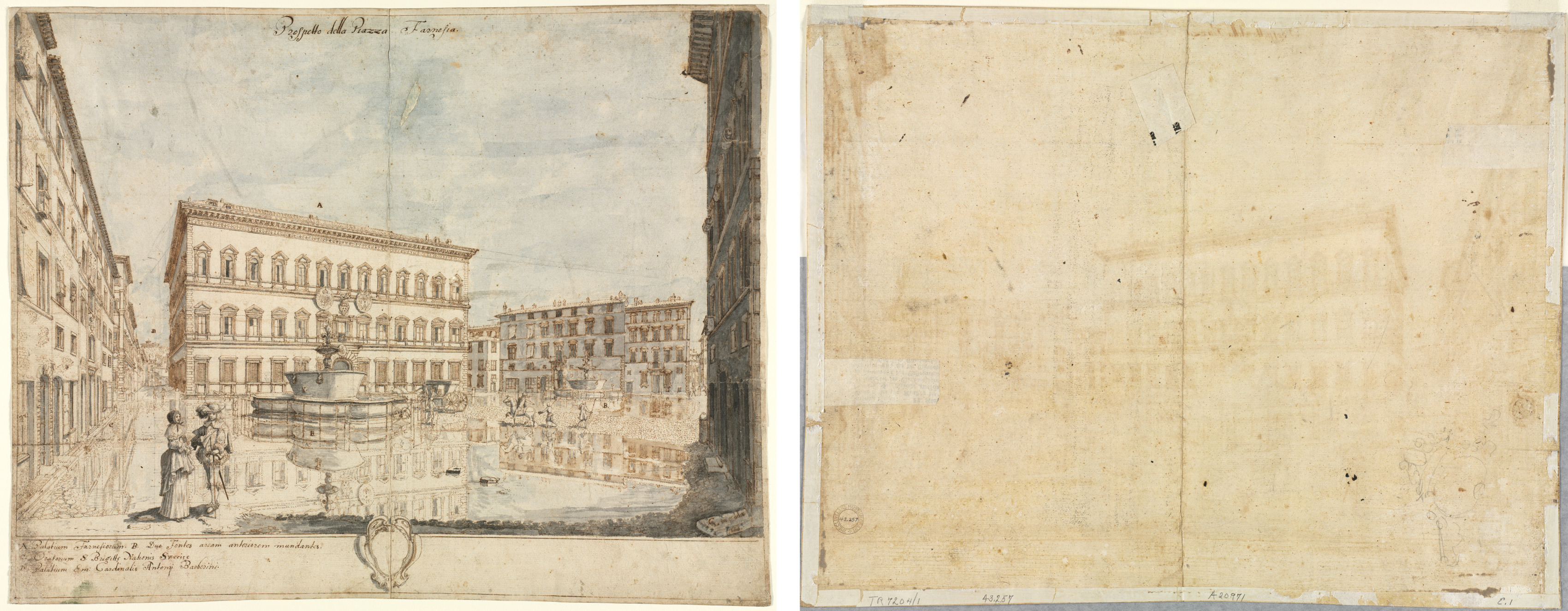 Eighteen Views of Rome: The Piazza Farnese (recto); Cartouche (verso)