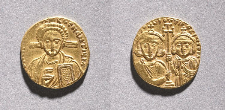 Solidus with Justinian II Rhinometus and His Son Tiberius 