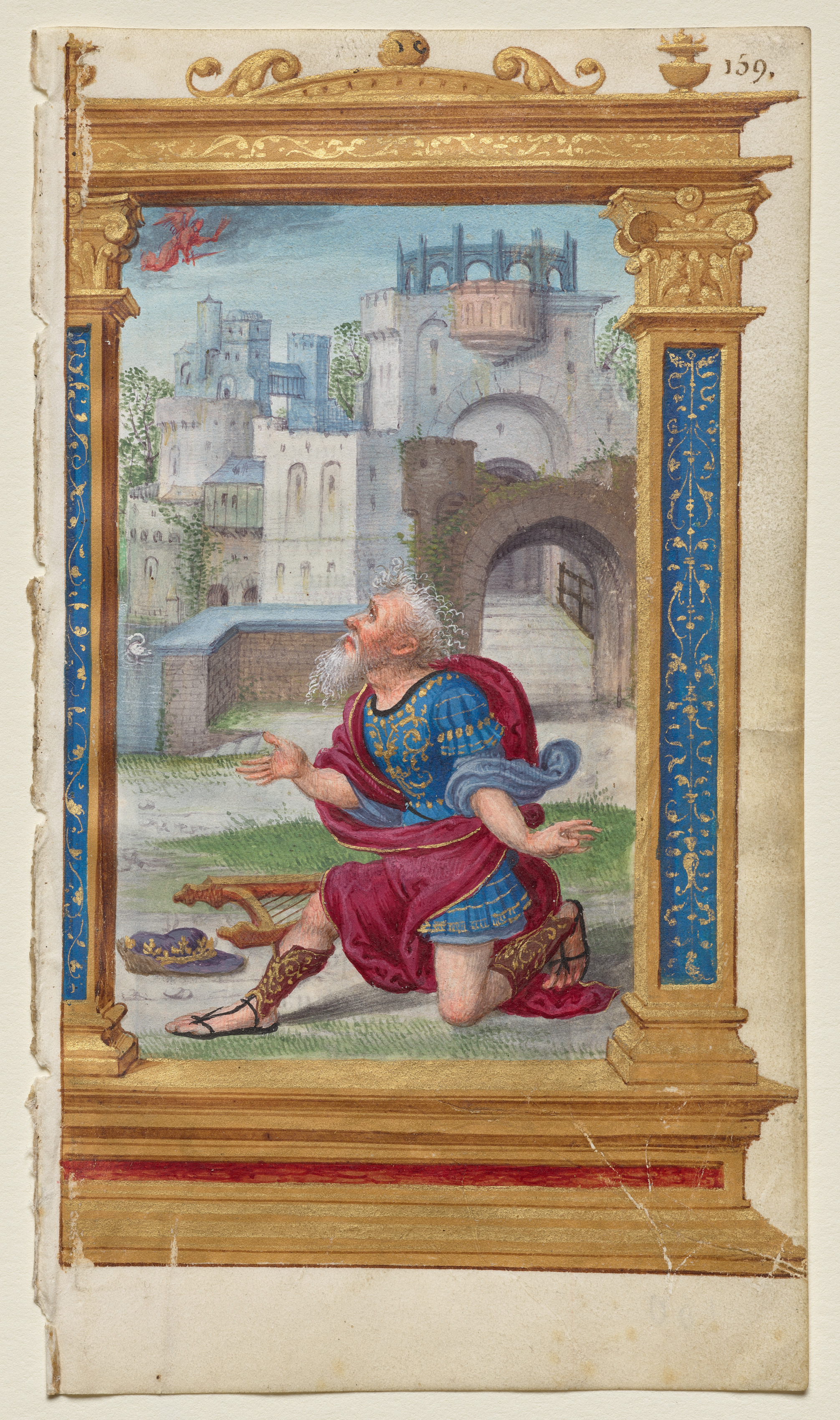 Leaf from a Book of Hours: King David in Prayer (2 of 3 Excised Leaves)