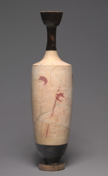 White-Ground Lekythos (Oil Vessel): Youths at Tomb