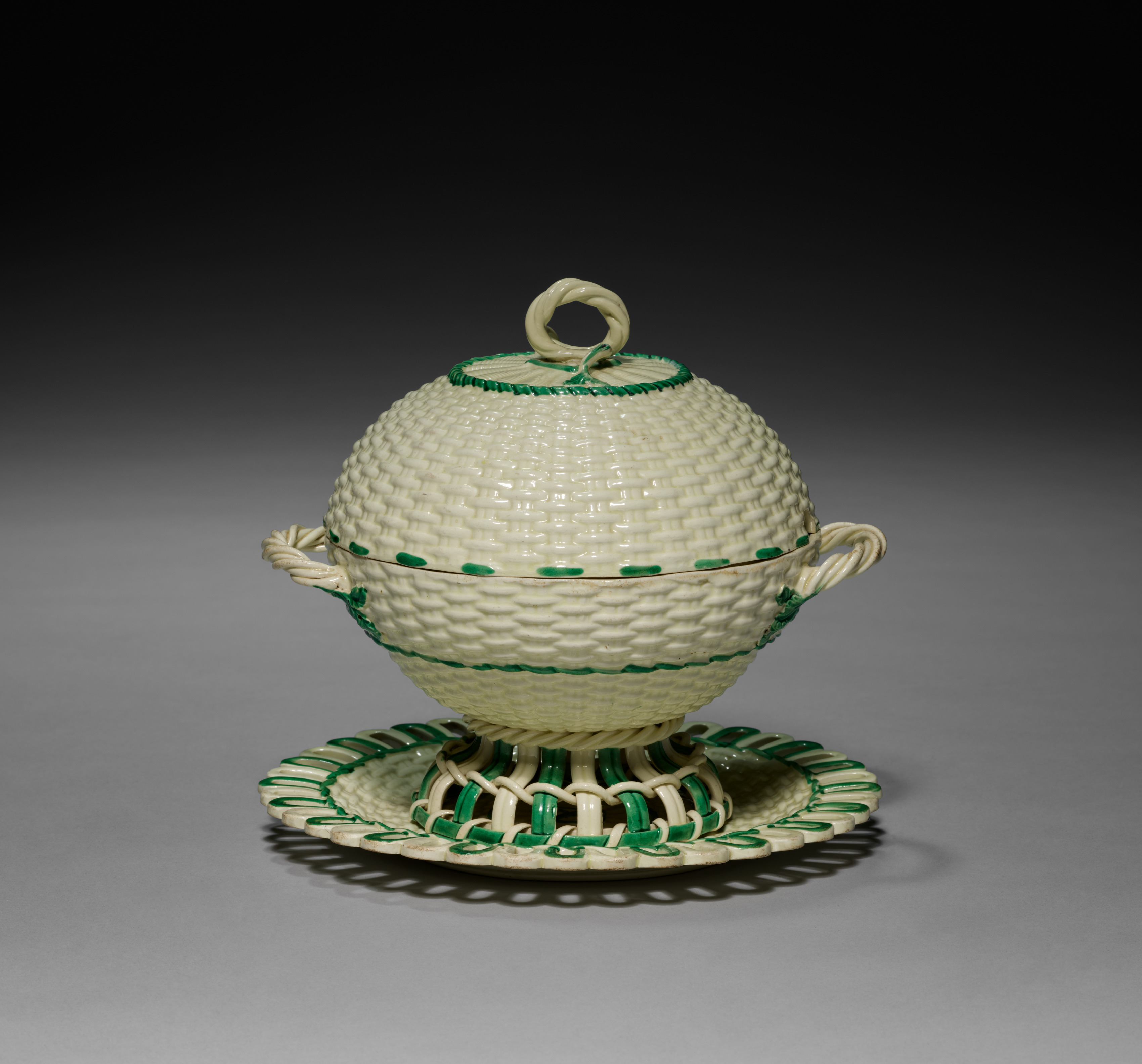 Wicker-Work Covered Sauce Tureen on Stand