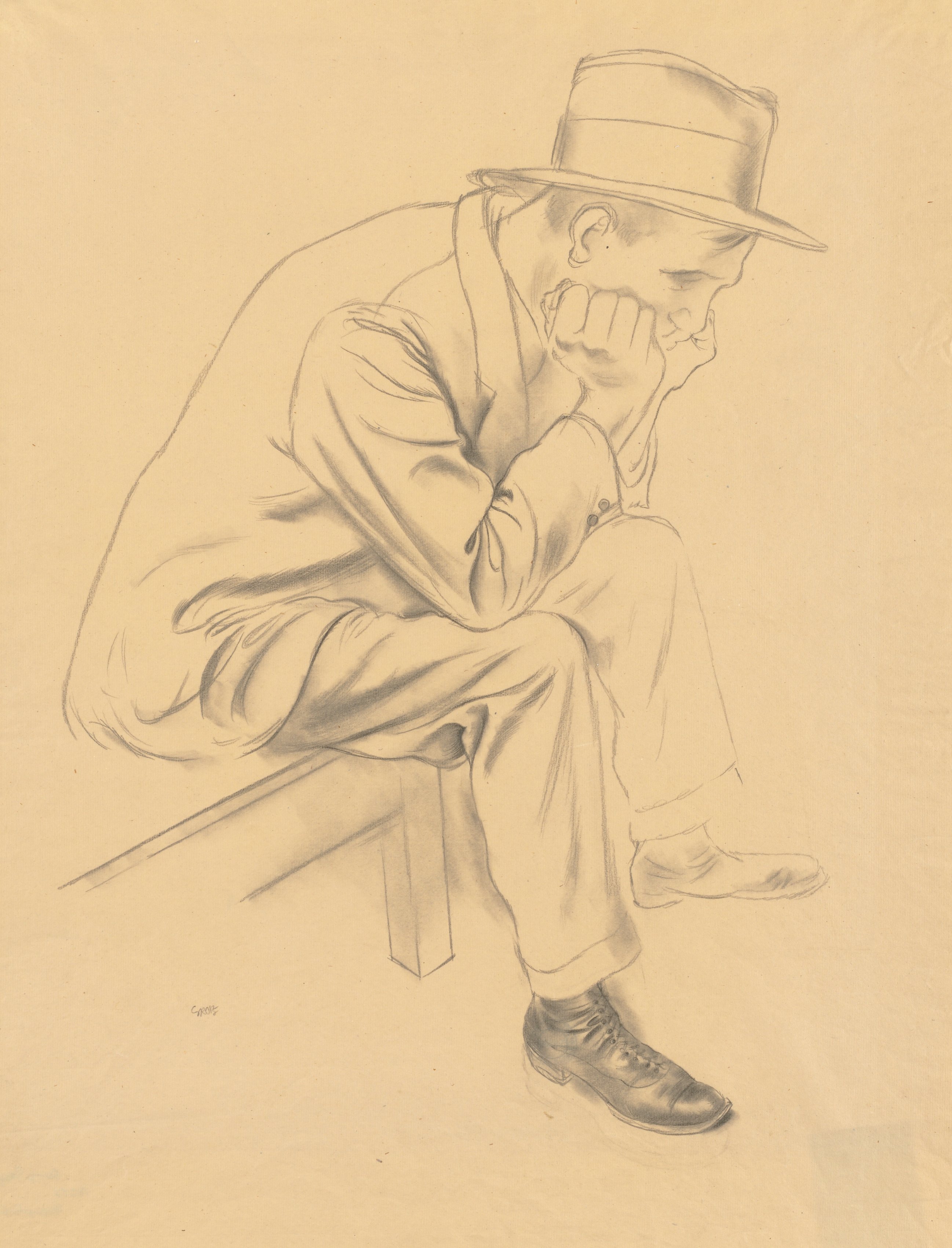 Man Seated with Hat On