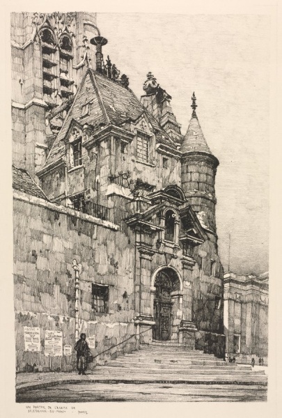 Twenty Lithographs of Old Paris (Vingt Lithographies du Vieux Paris): Un Portail de l'Église de Saint Étienne du Mont, Paris
