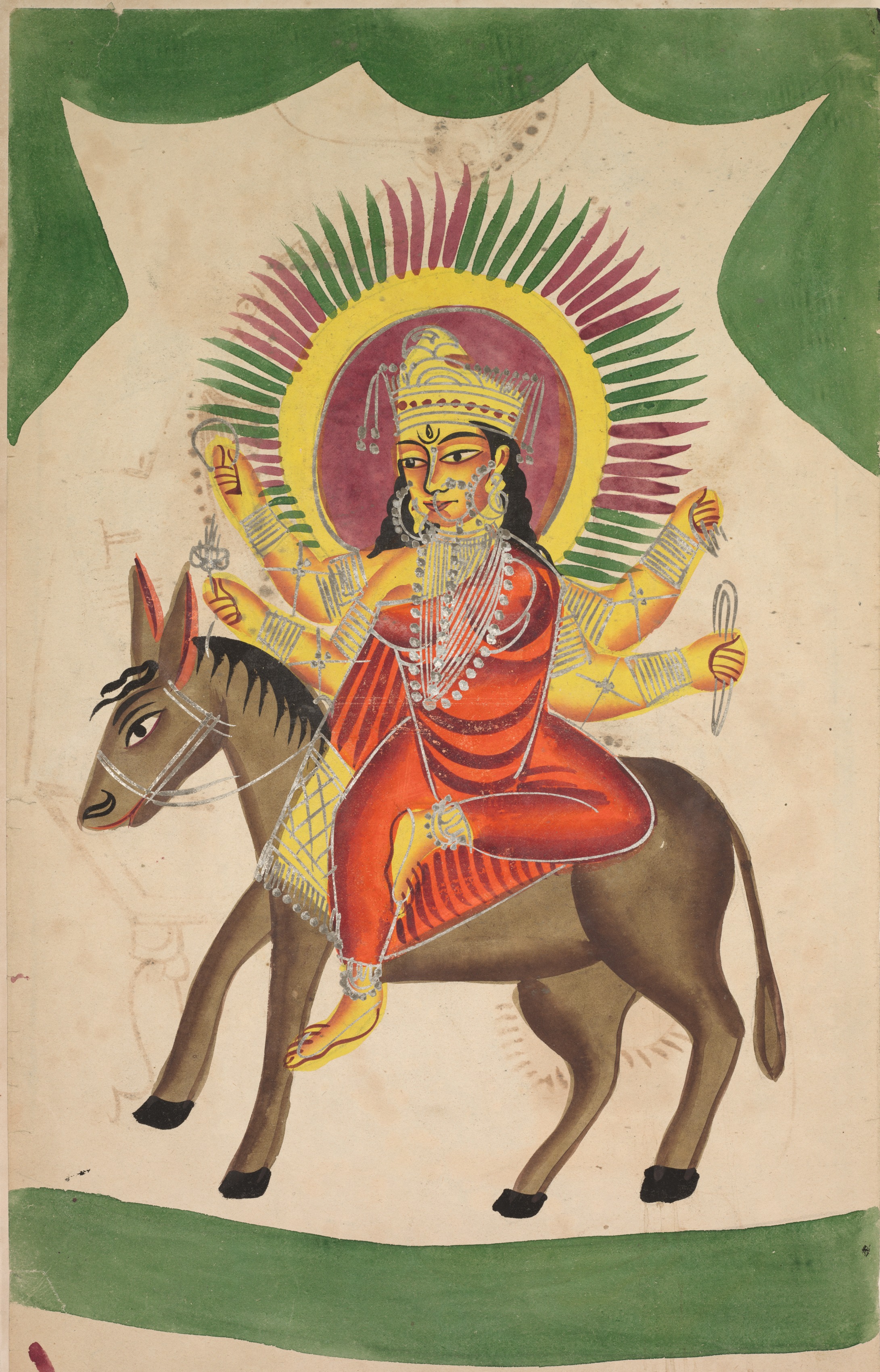 Sheetaladevi: The Smallpox Goddess (recto), from a Kalighat album
