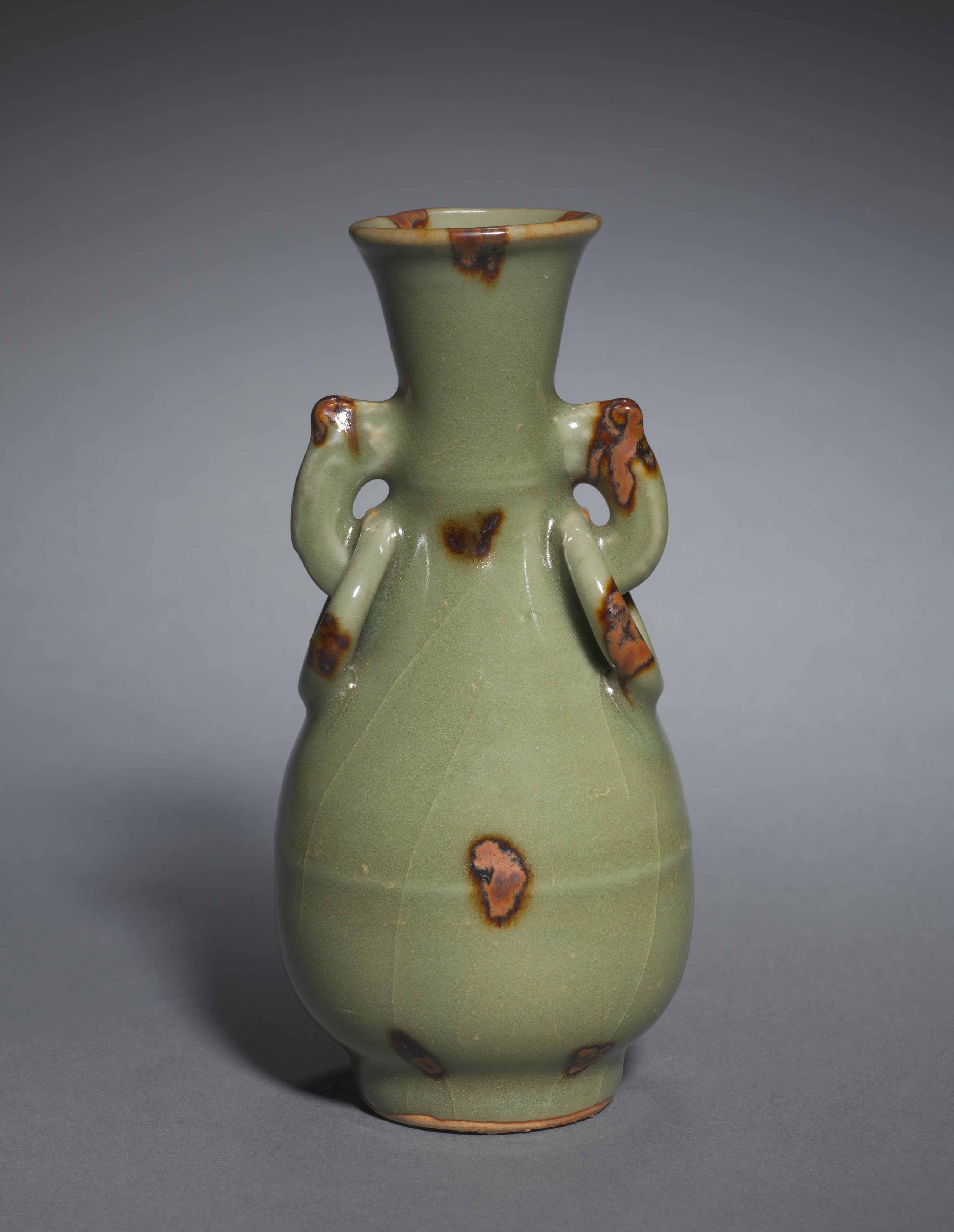 Bottle Vase with Ornamental Ring Handles:  Longquan Ware