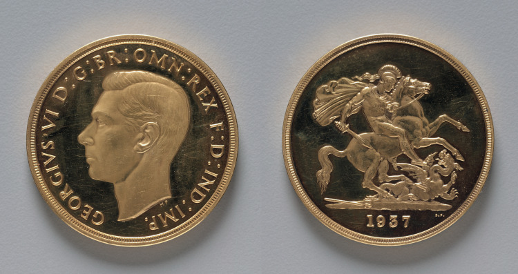 Five Pound Piece: George VI (obverse); St. George and the Dragon (reverse)