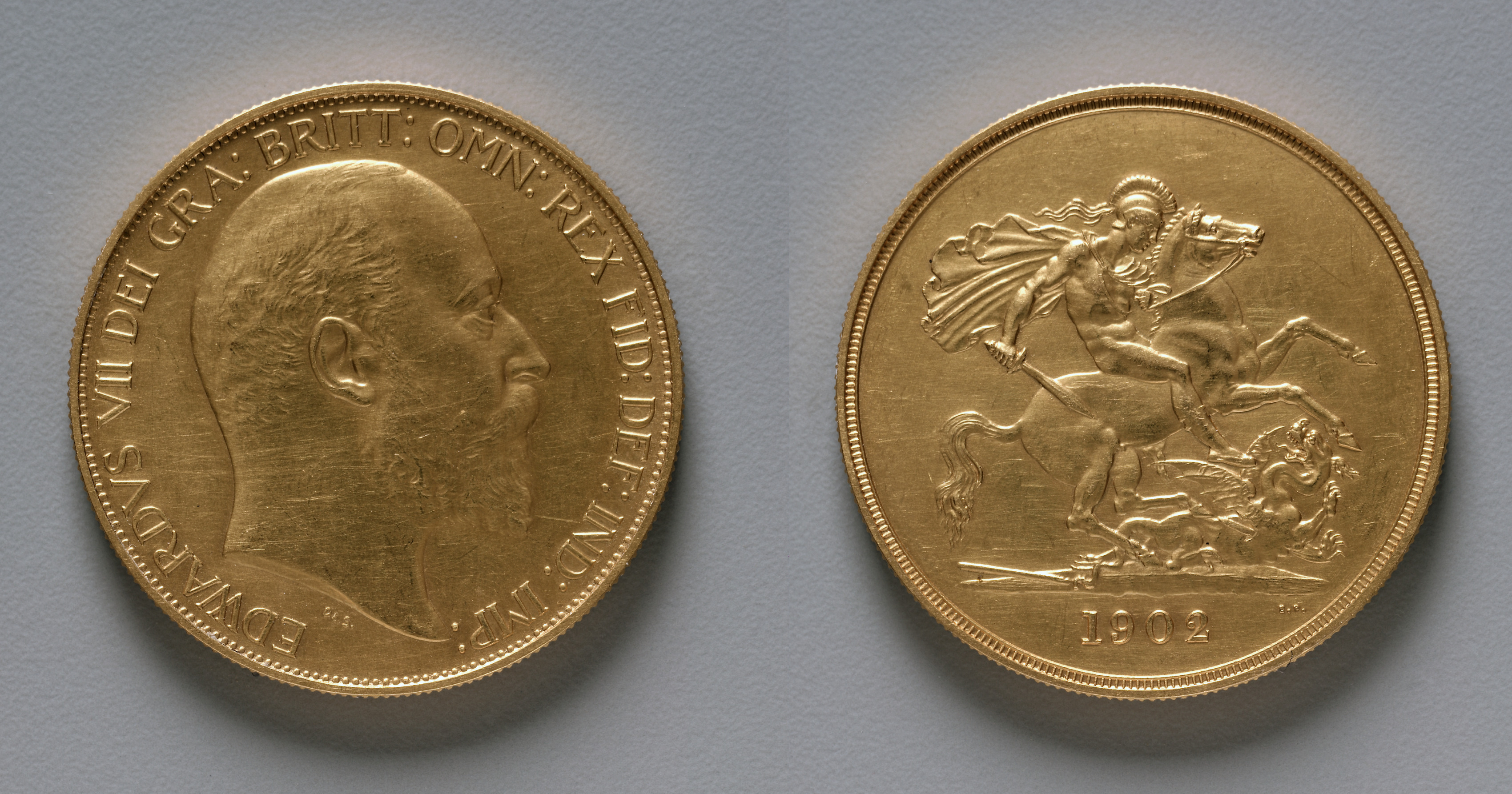 Five Pound Piece: Edward VII (obverse); St. George and the Dragon (reverse)