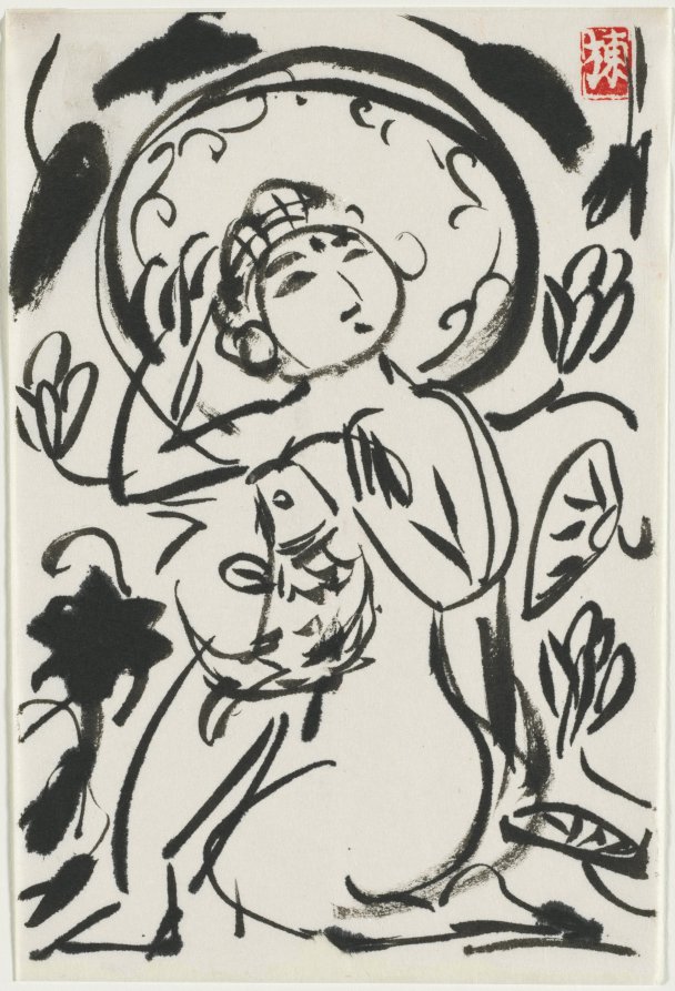 Fish and Flower and Female Buddha (Sakana, Hana to Butsujo), Munakata Shikō, 1957