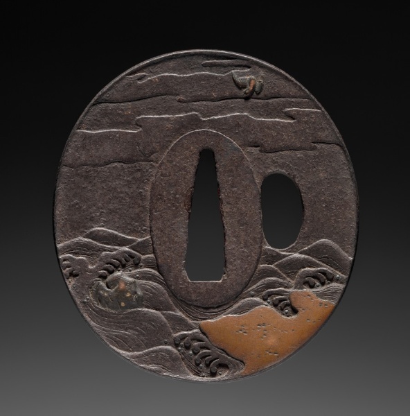 Sword Guard (Tsuba) with Plovers in Waves