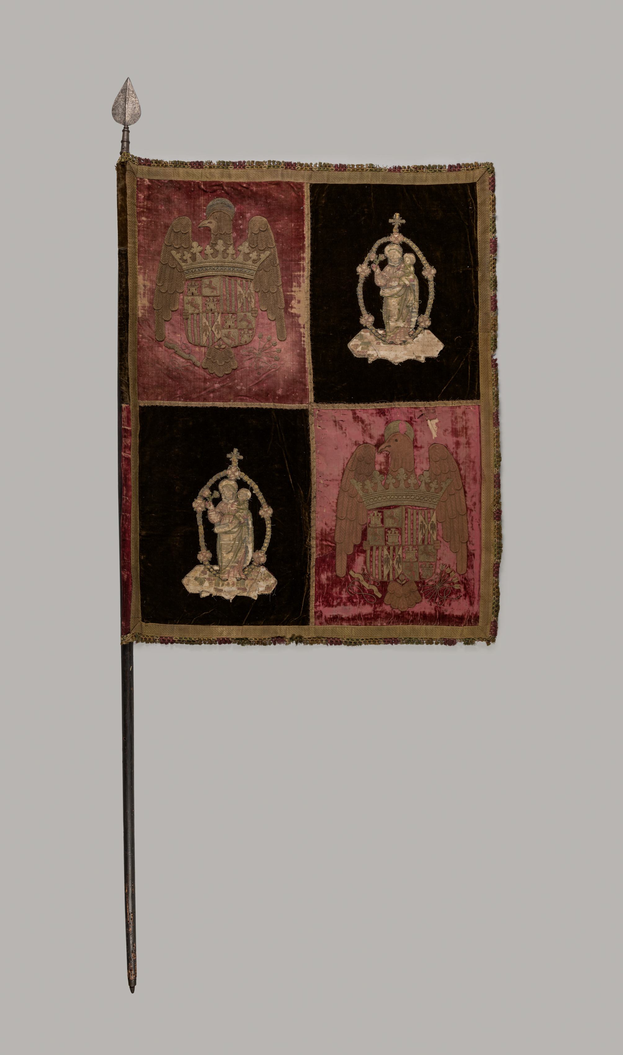 Banner with a Quartered Royal Arms of Spain and the Madonna and Child