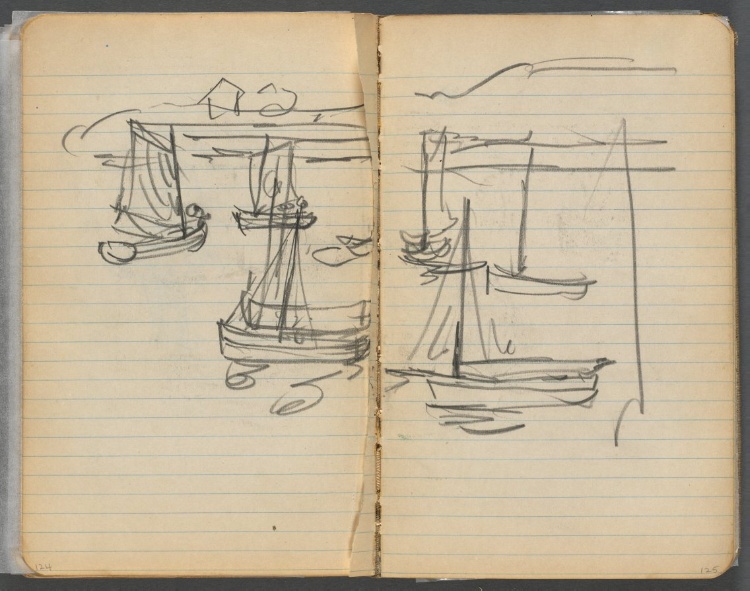 Sketchbook, page 124 & 125: Sailboats 