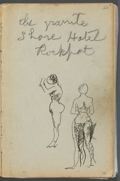 Sketchbook- The Granite Shore Hotel, Rockport, page 001: Female Nudes with Notes