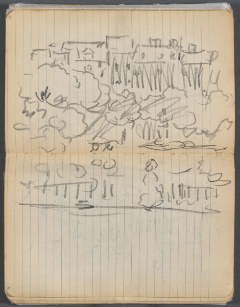 Sketchbook, page 080 & 81: Landscape with Figures and Houses 