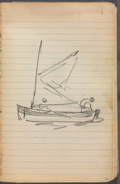 Sketchbook, page 085: Sailboat with Two Figures 