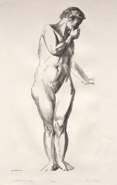 Nude Study, Girl Standing with Hand Raised to Mouth