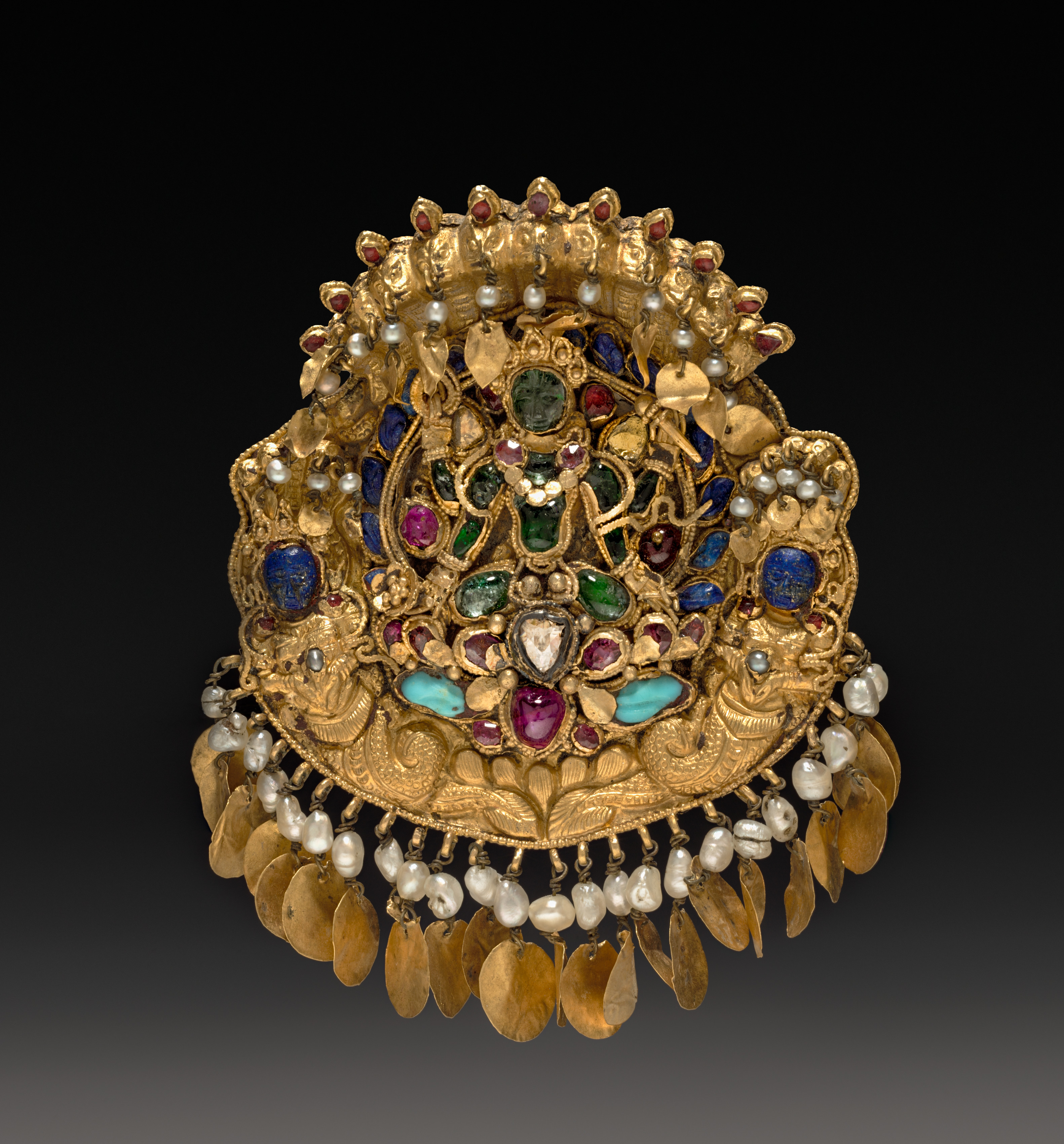 Pendant with Four-armed Green Vishnu on a lotus with Nagas