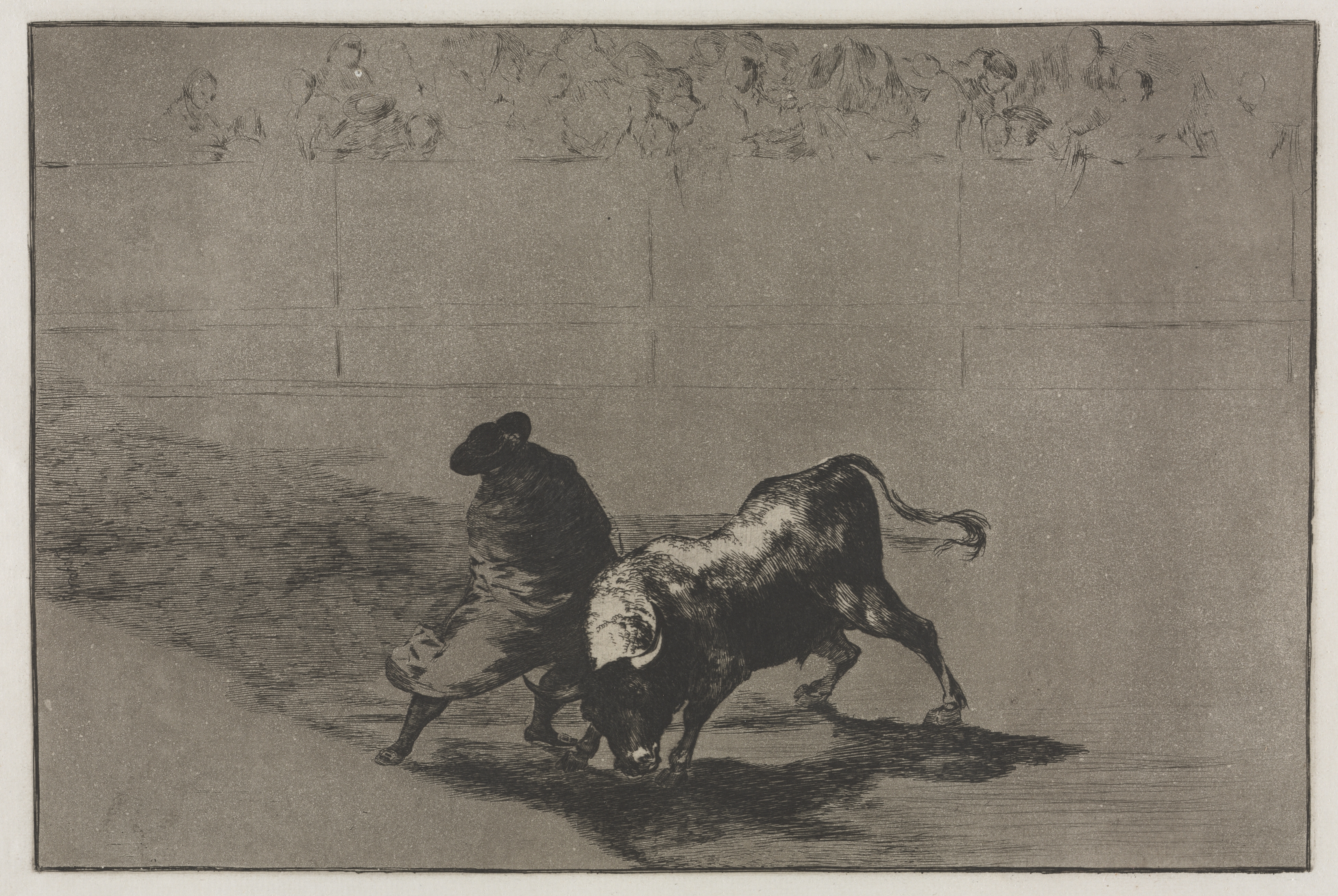 Bullfights:  The Very Skilful Student of Falces, Wrapped in his Cape, Tricks the Bull with the Play of his Body