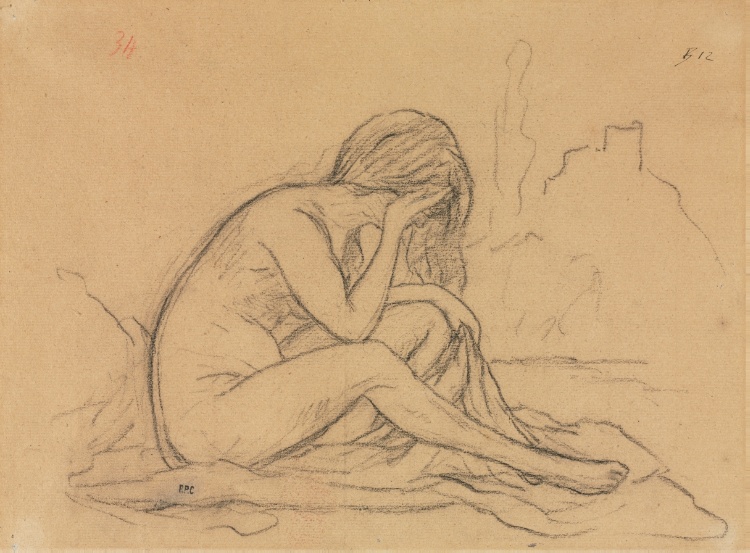 Study of a Female Nude (possibly for an unrealized allegorical painting) (recto)