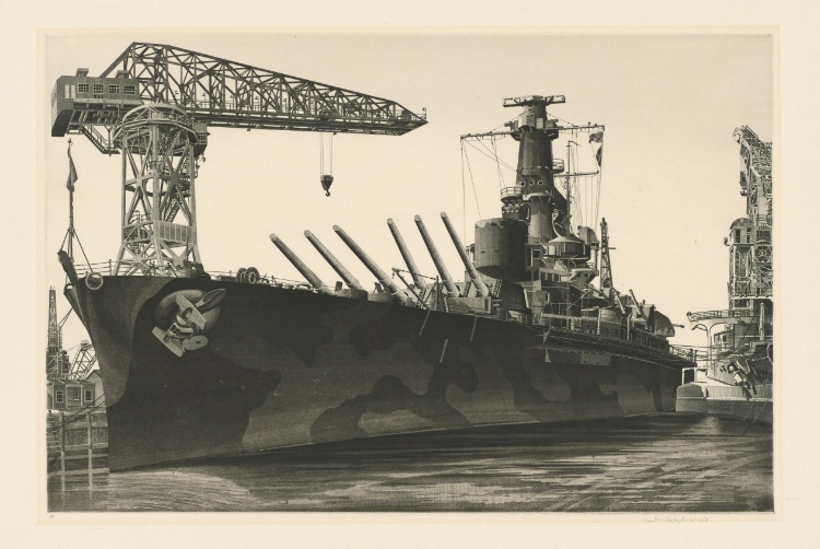 U.S. Navy Series No. 1: Battle Wagon - U.S.S. Alabama Outfit at Norfolk Navy Yard, Crane Ship Kearsage Alongside- 1943