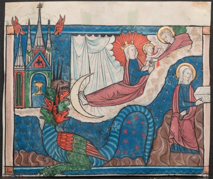 Miniature from a Manuscript of the Apocalypse: The Woman Clothed with the Sun and The War in Heaven