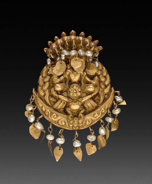 Earring with Four-Armed Vishnu Riding Garuda with Nagas (serpent divinities)