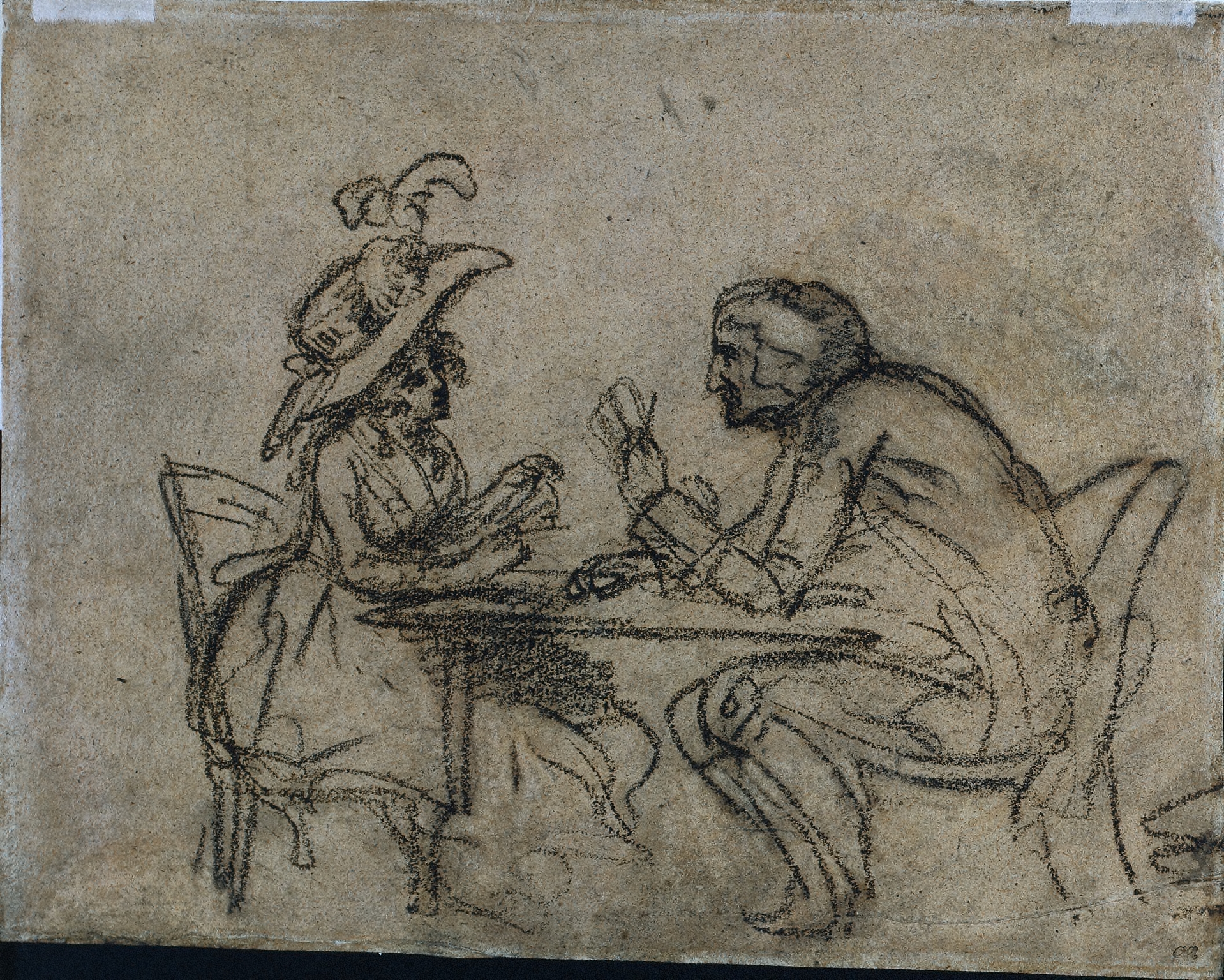 Woman and Man Playing Cards (verso)