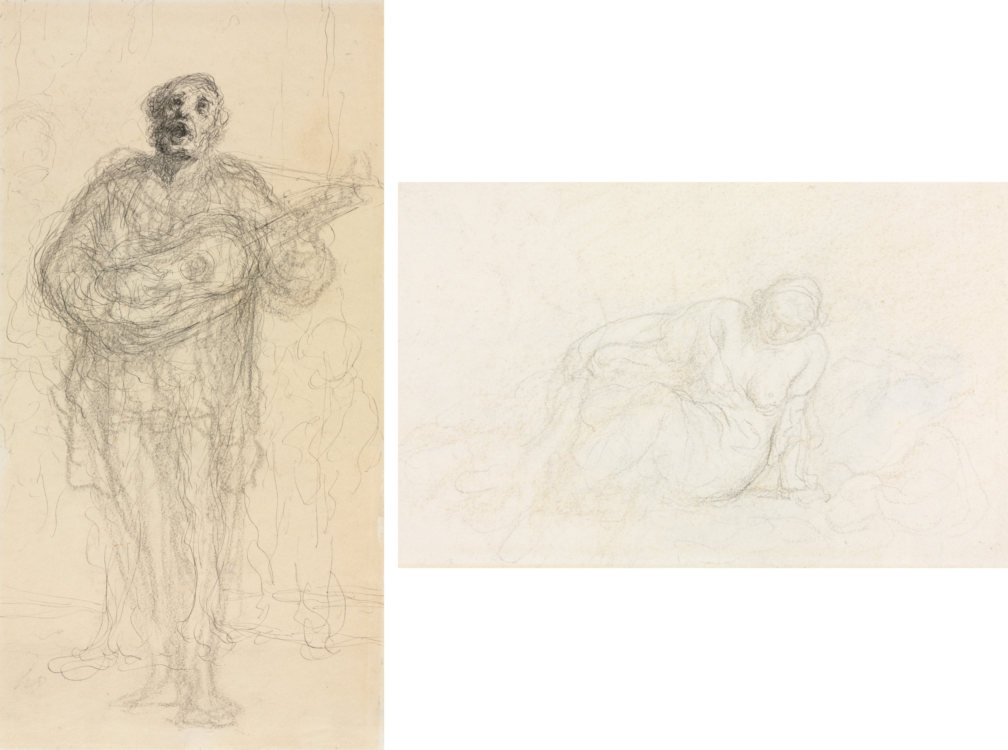 Singing Guitarist (recto); Reclining Woman Leaning on Her Arm (verso)