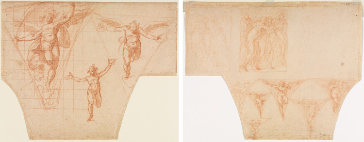 Three Studies of  Angels for a Pendentive (recto); Studies for Christ Meeting His Mother on the Road to Calvary, Studies of an Angel in a Pendentive (verso)