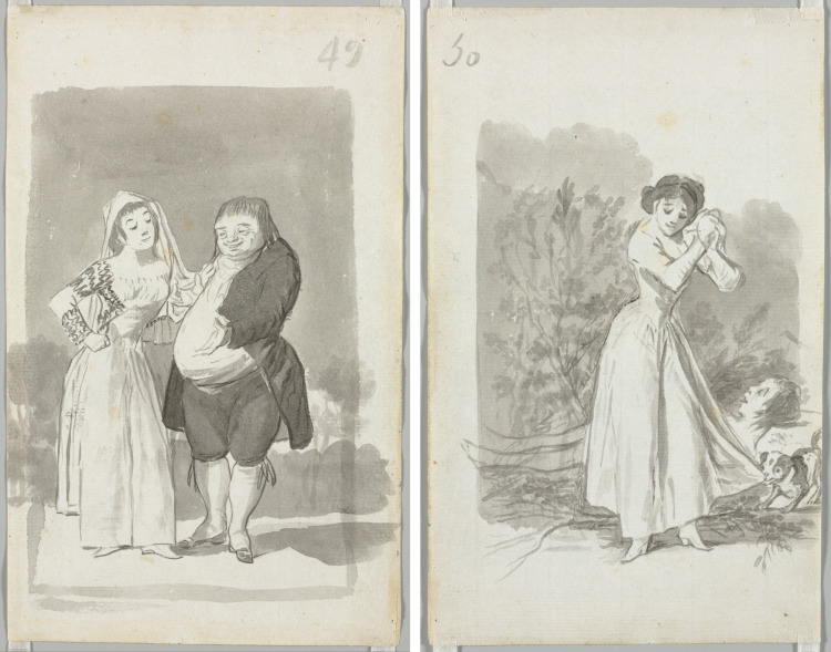 Prostitute Soliciting a Fat, Ugly Man (recto); Young Woman Wringing Her...