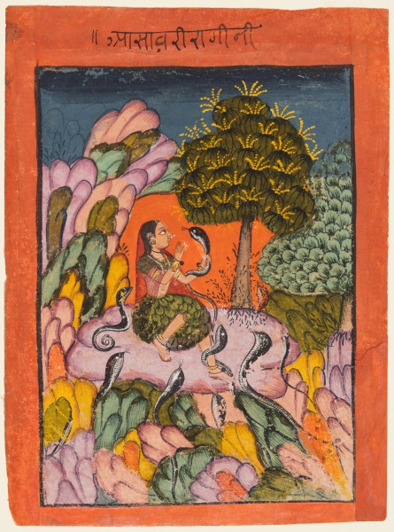 A Woman Charms Snakes in the Wilderness: Asavari Ragini, from a Ragamala
